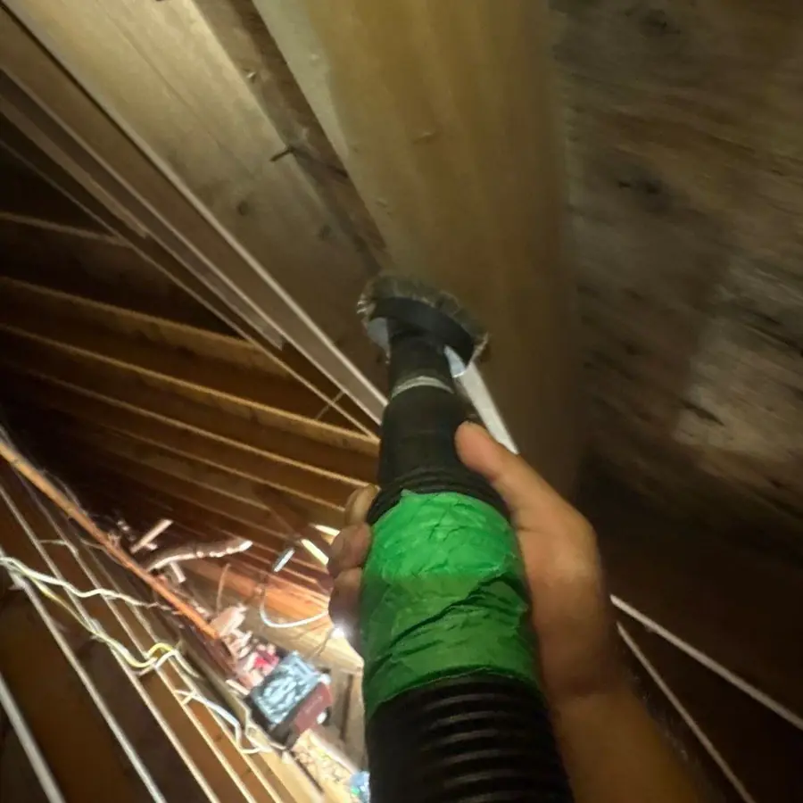 HEPA vacuuming mold from attic rafters in Glen Cove