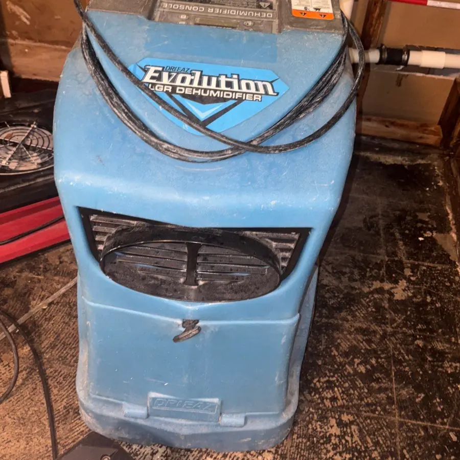 LGR dehumidifier running in a flood-cut room in Stony Brook