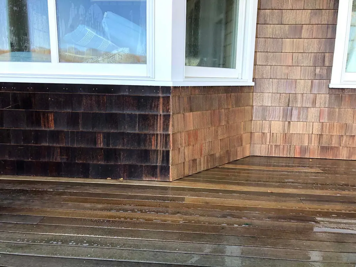 Cedar shake siding cleaning with soft washing in Suffolk County by K.O.S. Cleaning