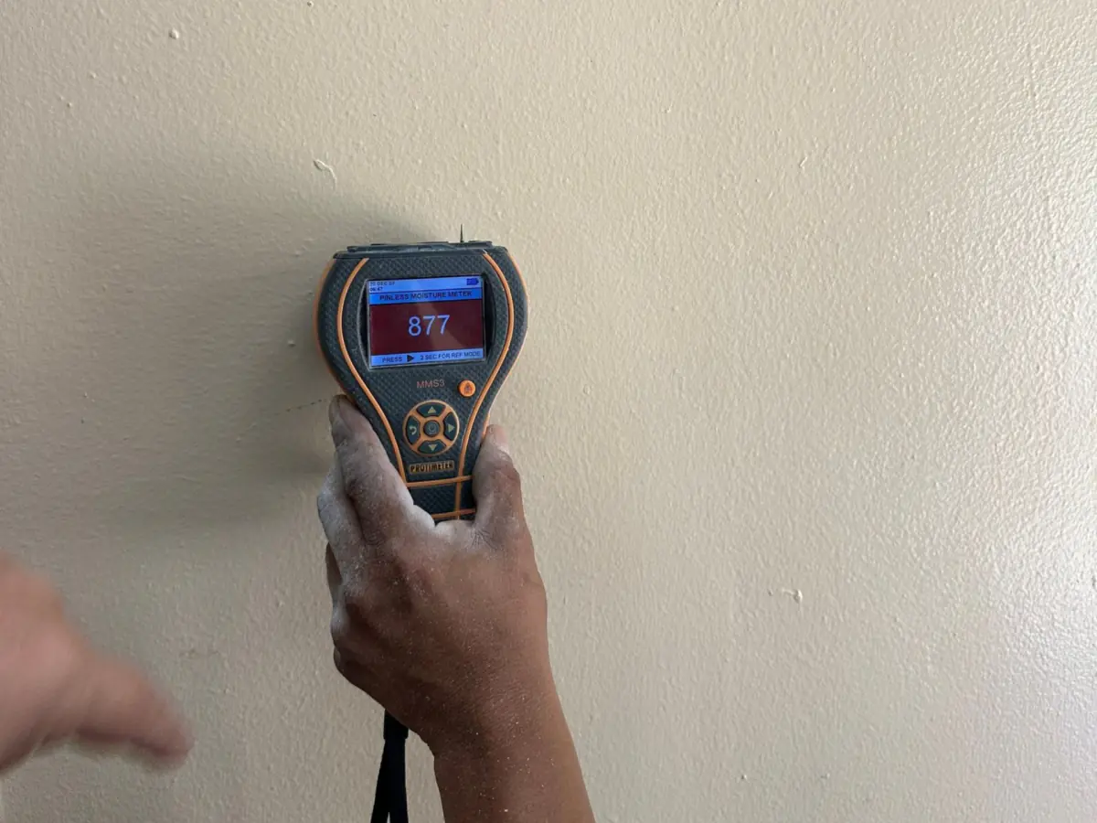 Moisture reading at a home with water damage on Long Island