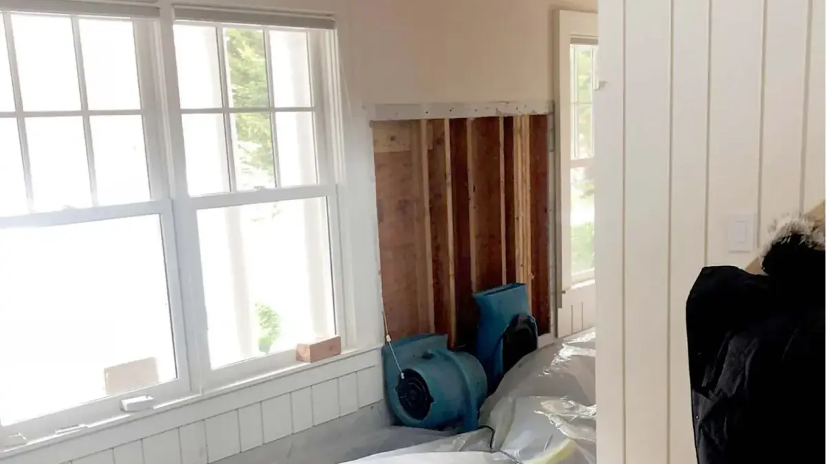 Water damage restoration in Long Island home by K.O.S. Restoration using structural drying technique