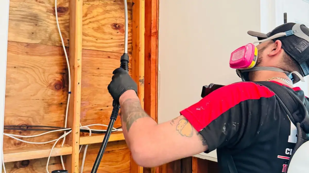 Summer mold caused from a leak getting mold remediation services on Long Island by K.O.S.