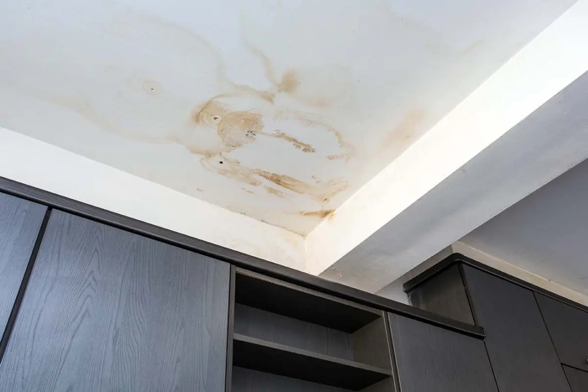 visible water damage on ceiling at a home on Long Island.