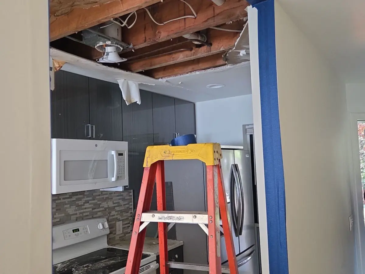 Ceiling removed at home after flood at home in Westhampton Beach NY