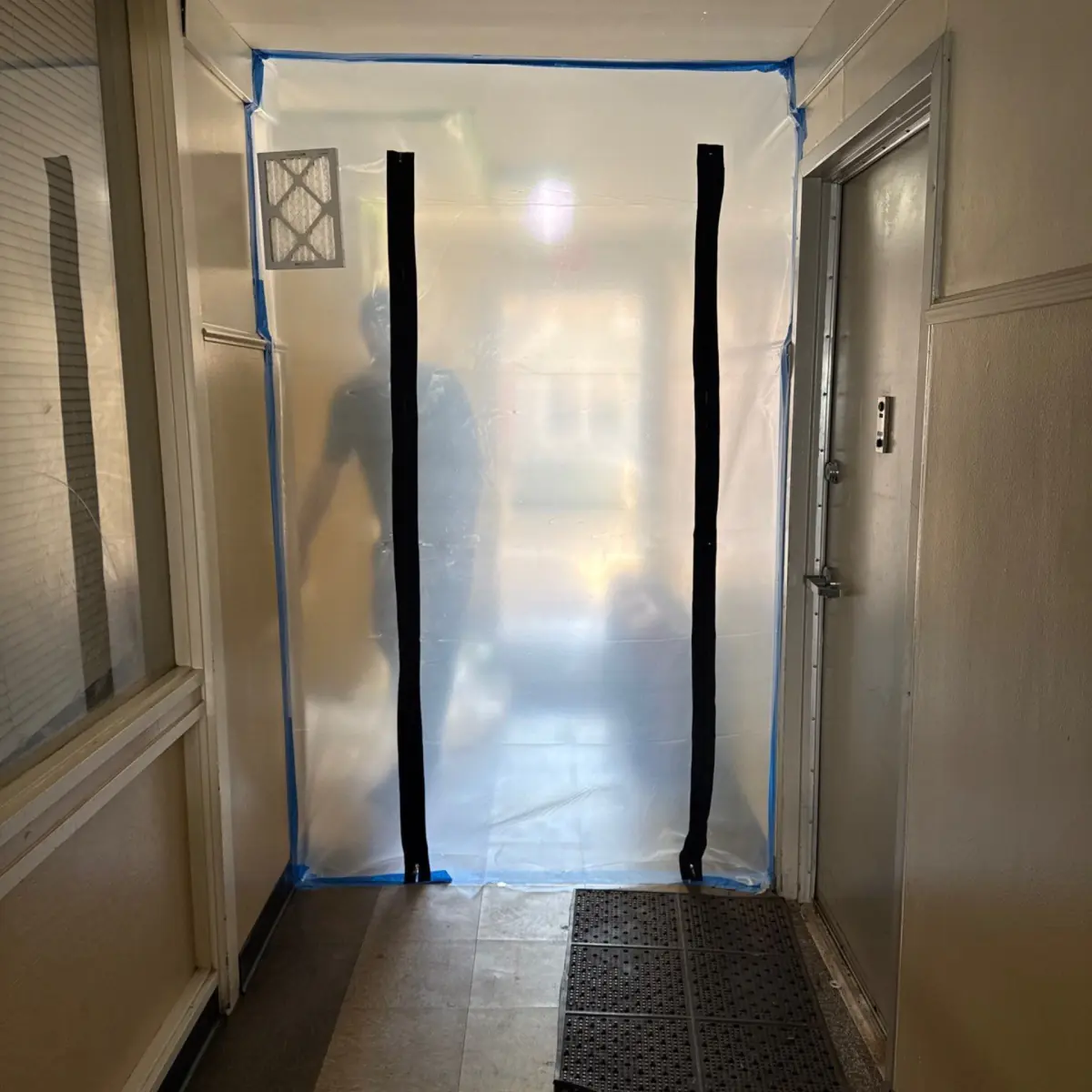 Containment area during water damage restoration in Huntington Station, NY