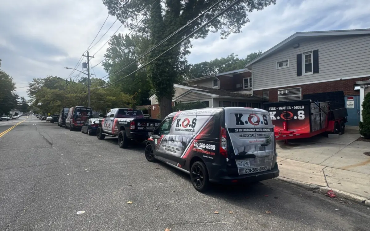 K.O.S. responding to water damage restoration in Huntington Station after a pipe leak