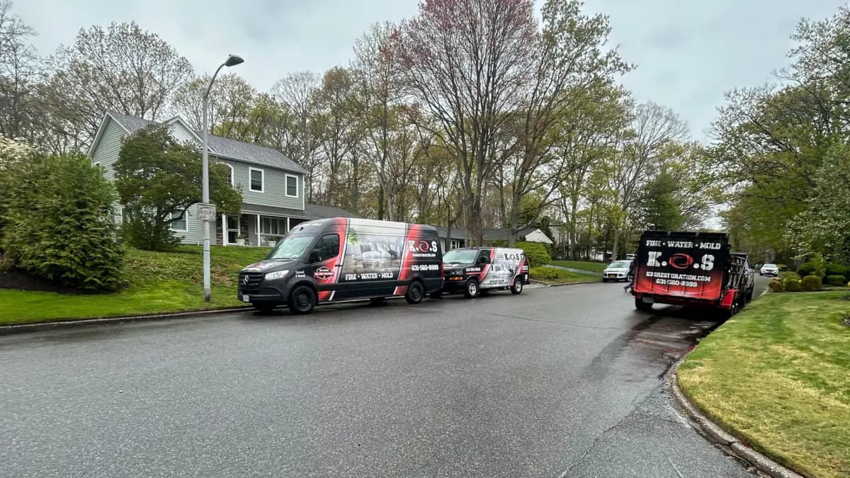 K.O.S at a home in Stony Brook New York doing water damage restoration after a pipe burst.