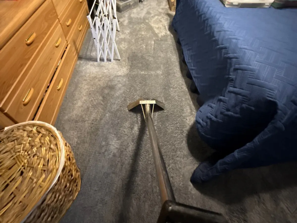 Extraction wand on wet bedroom carpet beside the bed