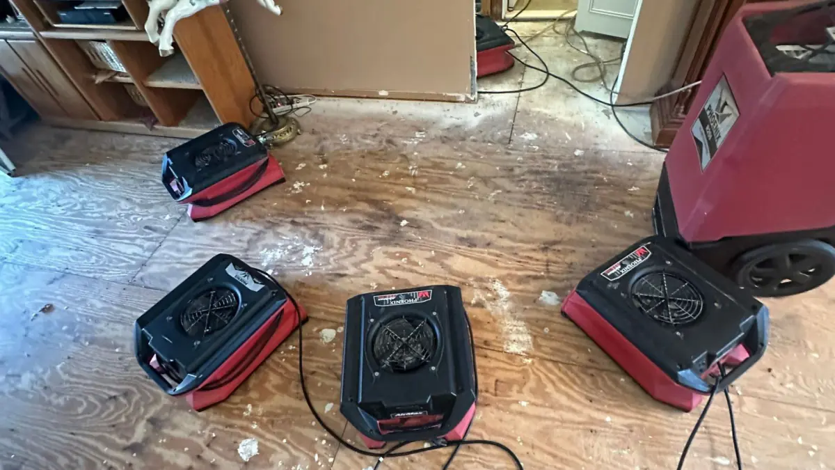 Drying and dehumidifying equipment at a flooded home in Babylon NY